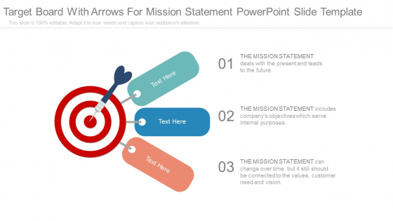 Target Board With Arrows For Mission Statement Powerpoint Slide Template