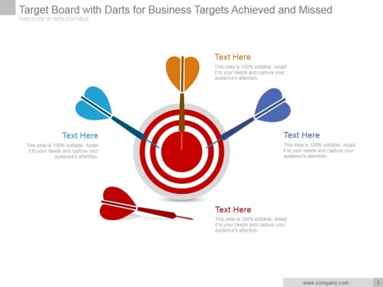 Target Board With Darts For Business Targets Achieved And Missed Ppt PowerPoint Presentation Visuals