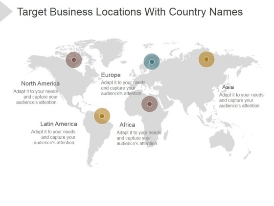 Target Business Locations With Country Names Ppt PowerPoint Presentation Layouts