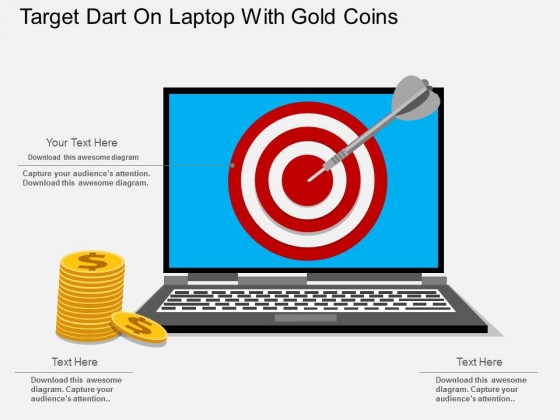 Target Dart On Laptop With Gold Coins Powerpoint Template Target Dart On Laptop With Gold Coins Powerpoint Template