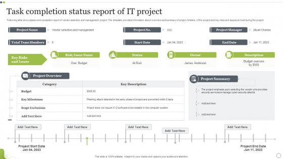 Task Completion Status Report Of It Project Ideas PDF