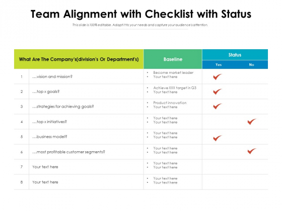 Team Alignment With Checklist With Status Ppt PowerPoint Presentation Gallery Objects PDF Team Alignment With Checklist With Status Ppt PowerPoint Presentation Gallery Objects PDF