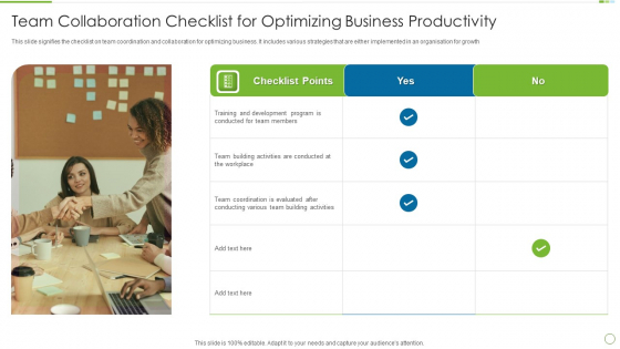 Team Collaboration Checklist For Optimizing Business Productivity Microsoft PDF