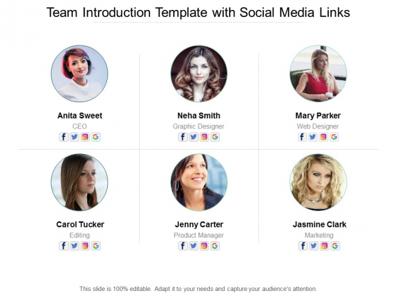 Team Introduction Template With Social Media Links Ppt PowerPoint Presentation Ideas Example Topics