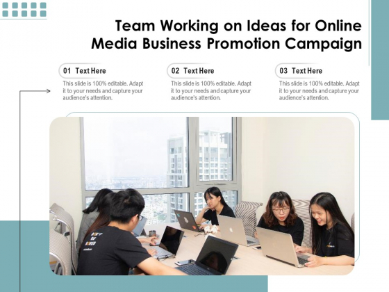 Team Working On Ideas For Online Media Business Promotion Campaign Ppt PowerPoint Presentation Show Influencers PDF