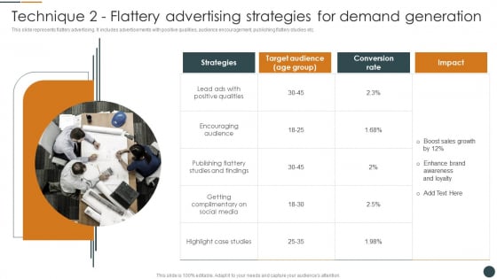 Technique 2 Flattery Advertising Strategies For Demand Generation Brand Promotion Techniques To Enhance Clipart PDF Technique 2 Flattery Advertising Strategies For Demand Generation Brand Promotion Techniques To Enhance Clipart PDF