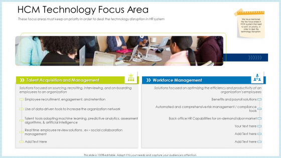 Technology Innovation Human Resource System HCM Technology Focus Area Ppt Icon Slide Download PDF
