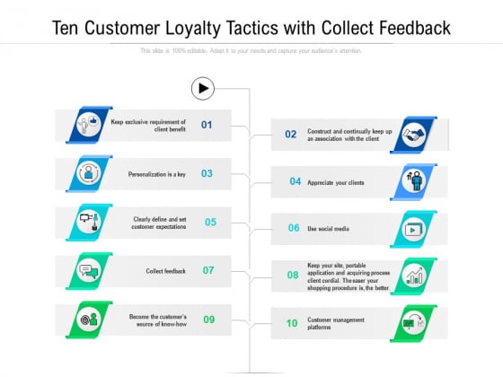 Ten Customer Loyalty Tactics With Collect Feedback Ppt PowerPoint Presentation File Tips PDF Ten Customer Loyalty Tactics With Collect Feedback Ppt PowerPoint Presentation File Tips PDF