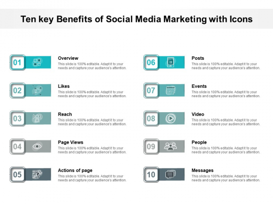 Ten Key Benefits Of Social Media Marketing With Icons Ppt Point Presentation Inspiration Graphics Design Pdf Templates Ten Key Benefits Of Social Media