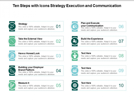 ten steps with icons strategy execution and communication ppt powerpoint presentation inspiration visual aids
