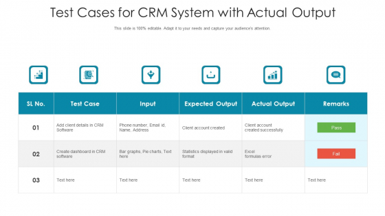 Test Cases For Crm System With Actual Output Ppt PowerPoint Presentation Summary File Formats PDF