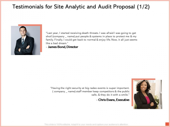 Testimonials For Site Analytic And Audit Proposal Communication Ppt Styles Templates PDF Testimonials For Site Analytic And Audit Proposal Communication Ppt Styles Templates PDF
