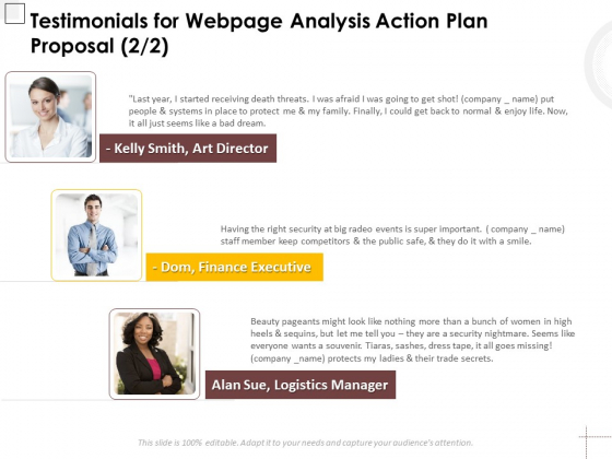 Testimonials For Webpage Analysis Action Plan Proposal Finance Ppt PowerPoint Presentation Icon Background Images PDF Testimonials For Webpage Analysis Action Plan Proposal Finance Ppt PowerPoint Presentation Icon Background Images PDF