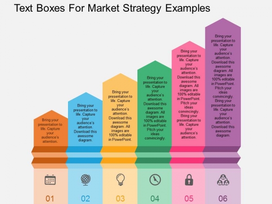 Text Boxes For Market Strategy Examples Powerpoint Template