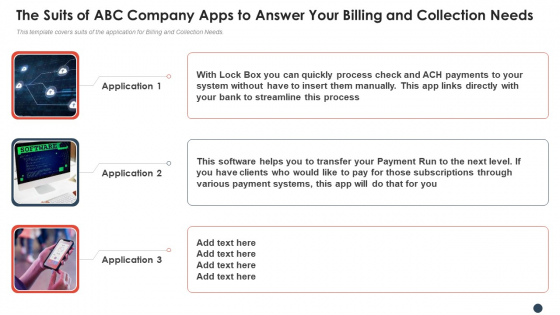 The Suits Of Abc Company Apps To Answer Your Billing And Collection Needs Brochure PDF The Suits Of Abc Company Apps To Answer Your Billing And Collection Needs Brochure PDF