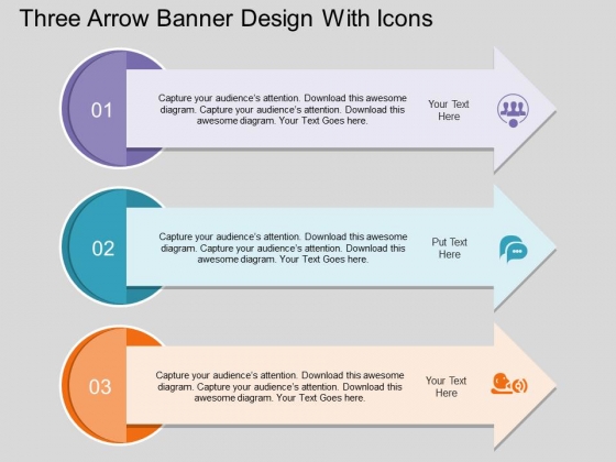 Three Arrow Banner Design With Icons Powerpoint Template Three Arrow Banner Design With Icons Powerpoint Template