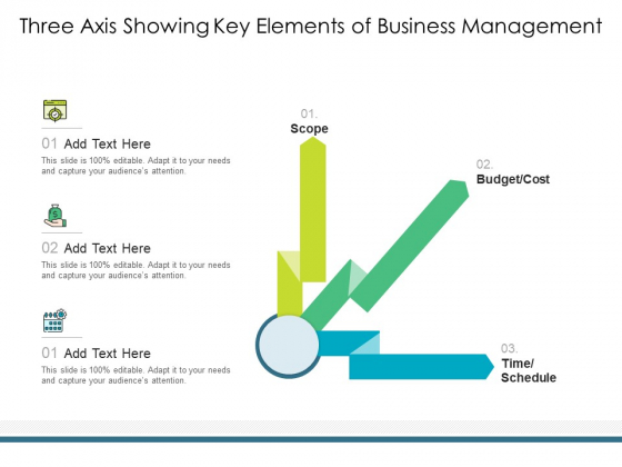 Three Axis Showing Key Elements Of Business Management Ppt PowerPoint Presentation Pictures Ideas PDF