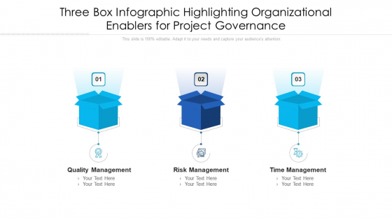 Three Box Infographic Highlighting Organizational Enablers For Project Governance Ppt PowerPoint Presentation File Layout Ideas PDF