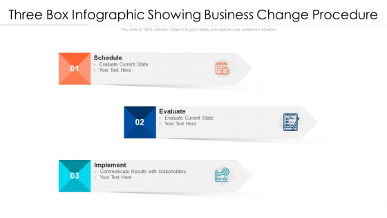 Three Box Infographic Showing Business Change Procedure Ppt PowerPoint Presentation Gallery Display PDF