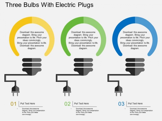 Three Bulbs With Electric Plugs Powerpoint Template Three Bulbs With Electric Plugs Powerpoint Template