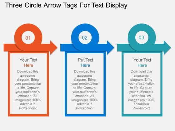 Three Circle Arrow Tags For Text Display Powerpoint Templates