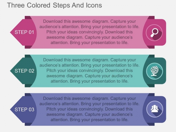 Three Colored Steps And Icons Powerpoint Template