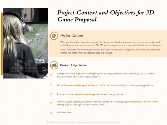 Three Dimensional Games Proposal Project Context And Objectives For 3D Game Proposal Summary PDF Three Dimensional Games Proposal Project Context And Objectives For 3D Game Proposal Summary PDF
