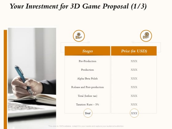 Three Dimensional Games Proposal Your Investment For 3D Game Proposal Price Ppt Layouts PDF