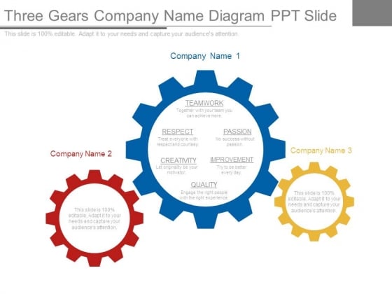 Three Gears Company Name Diagram Ppt Slide Three Gears Company Name Diagram Ppt Slide