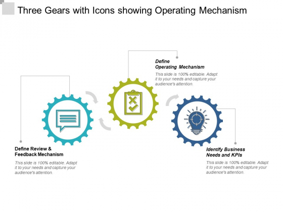 Three Gears With Icons Showing Operating Mechanism Ppt Powerpoint Presentation Slides Slideshow