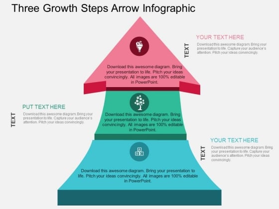 Three Growth Steps Arrow Infographic Powerpoint Template