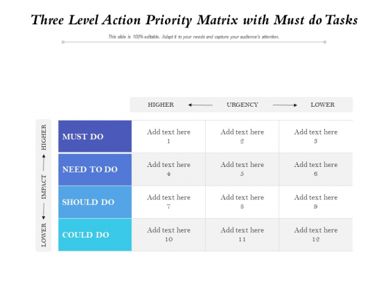 Three Level Action Priority Matrix With Must Do Tasks Ppt PowerPoint Presentation Gallery Summary PDF