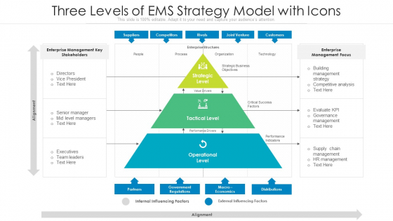 Three Levels Of EMS Strategy Model With Icons Ppt Slides Layout PDF