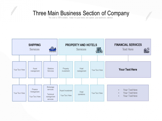 Three Main Business Section Of Company Ppt PowerPoint Presentation File Example File PDF Three Main Business Section Of Company Ppt PowerPoint Presentation File Example File PDF