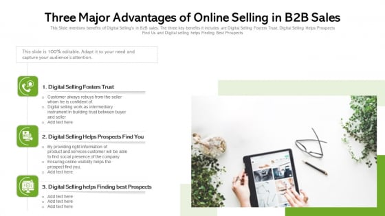 Three Major Advantages Of Online Selling In B2B Sales Ppt Gallery Portrait PDF Three Major Advantages Of Online Selling In B2B Sales Ppt Gallery Portrait PDF