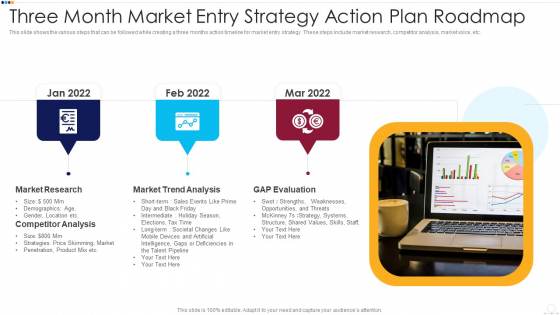 Three Month Market Entry Strategy Action Plan Roadmap Sample PDF