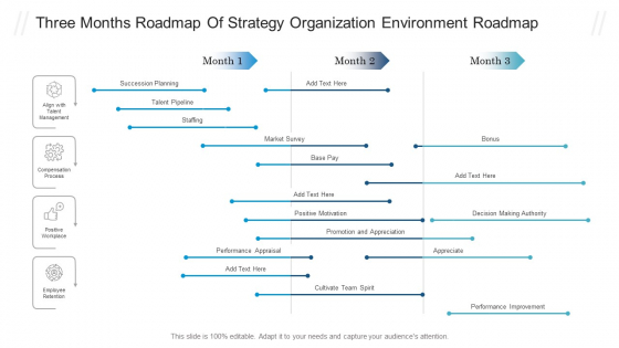 Three Months Roadmap Of Strategy Organization Environment Roadmap Pictures PDF