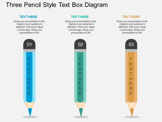 Three Pencil Style Text Box Diagram Powerpoint Template