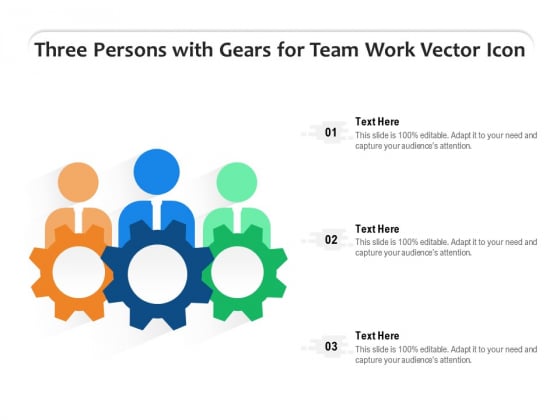 Three Persons With Gears For Team Work Vector Icon Ppt PowerPoint Presentation Inspiration Summary PDF