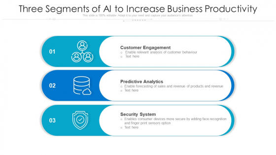 Three Segments Of AI To Increase Business Productivity Ppt PowerPoint Presentation Gallery Microsoft PDF