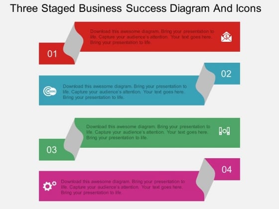 Three Staged Business Success Diagram And Icons Powerpoint Template