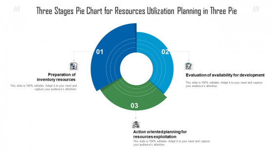 Three Stages Pie Chart For Resources Utilization Planning In Three Pie Ppt Styles Files PDF