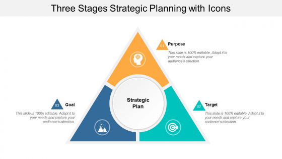 Three Stages Strategic Planning With Icons Ppt Powerpoint Presentation Guide