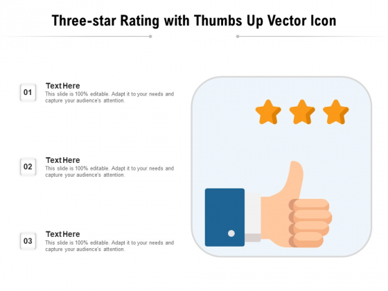 Three Star Rating With Thumbs Up Vector Icon Ppt PowerPoint Presentation File Clipart PDF