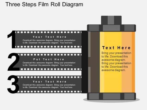 Three Steps Film Roll Diagram Powerpoint Template Three Steps Film Roll Diagram Powerpoint Template