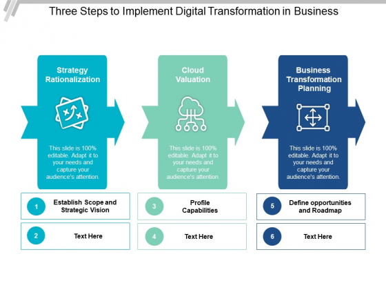 Three Steps To Implement Digital Transformation In Business Ppt PowerPoint Presentation Infographics Shapes Three Steps To Implement Digital Transformation In Business Ppt PowerPoint Presentation Infographics Shapes