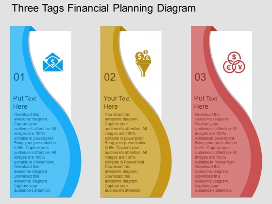 Three Tags Financial Planning Diagram Powerpoint Template Three Tags Financial Planning Diagram Powerpoint Template