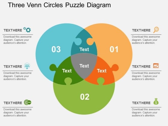 Three Venn Circles Puzzle Diagram Powerpoint Templates