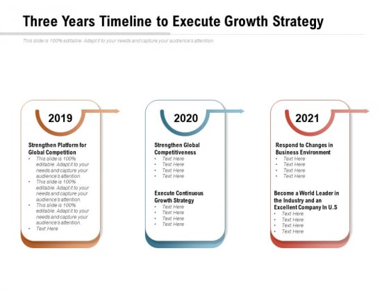 Three Years Timeline To Execute Growth Strategy Ppt PowerPoint Presentation Slides Graphics