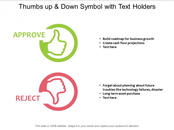 Thumbs Up And Down Symbol With Text Holders Ppt PowerPoint Presentation Pictures Portrait